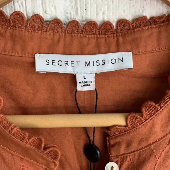 Secret Mission Bartolina Ruffled Cotton Crochet Flutter Sleeve Pocket Dress sz L - Picture 10 of 16